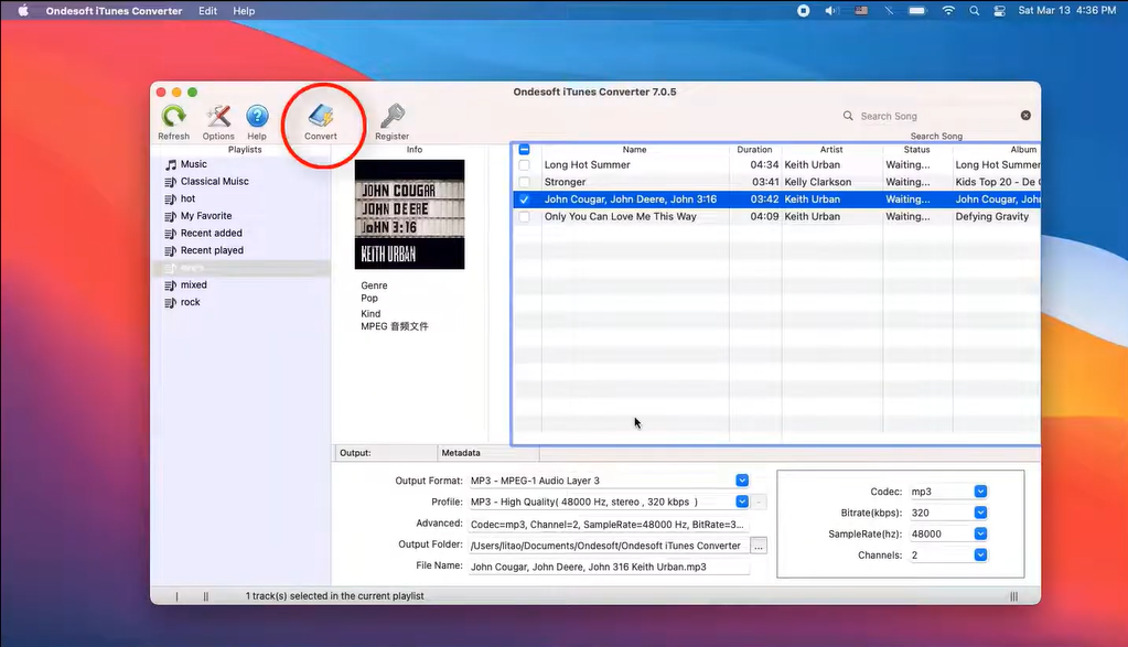 Starting the conversion from iTunes