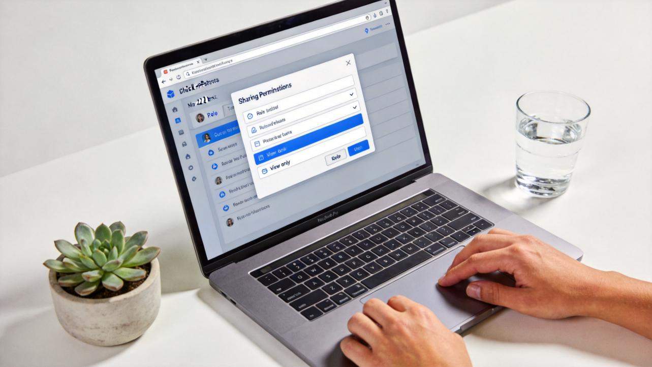 Laptop showing a sharing permissions dialog with view-only access selected