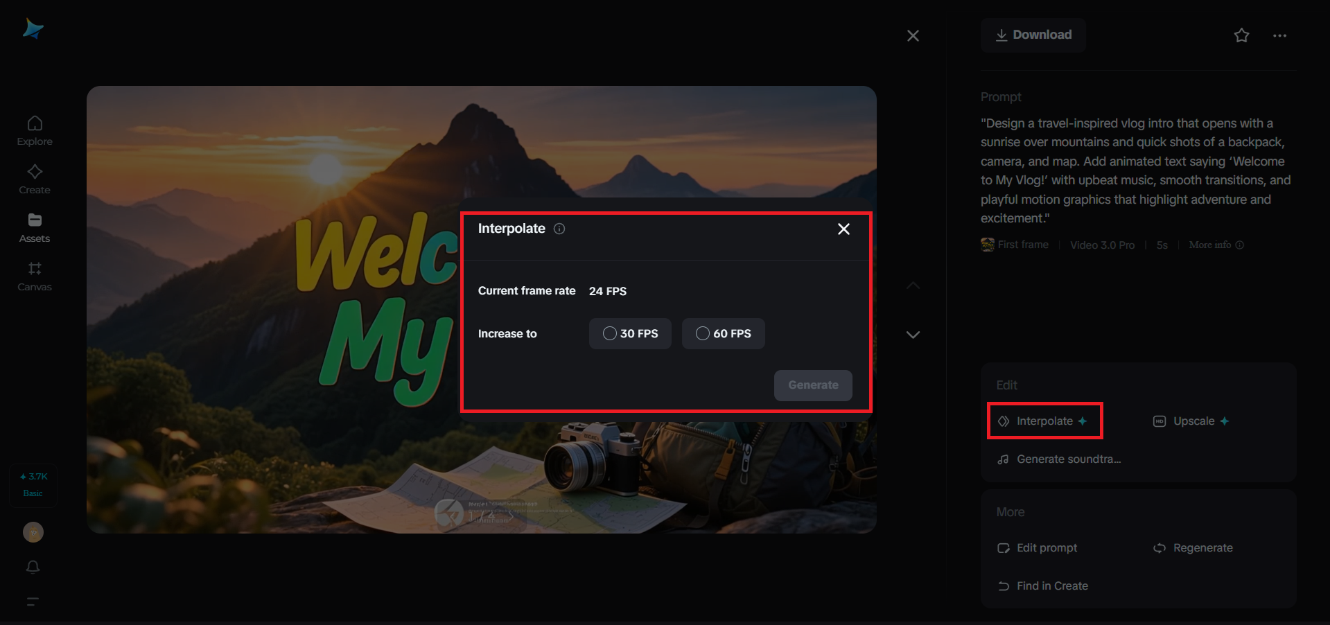 Recurso de interpolação na Dreamina