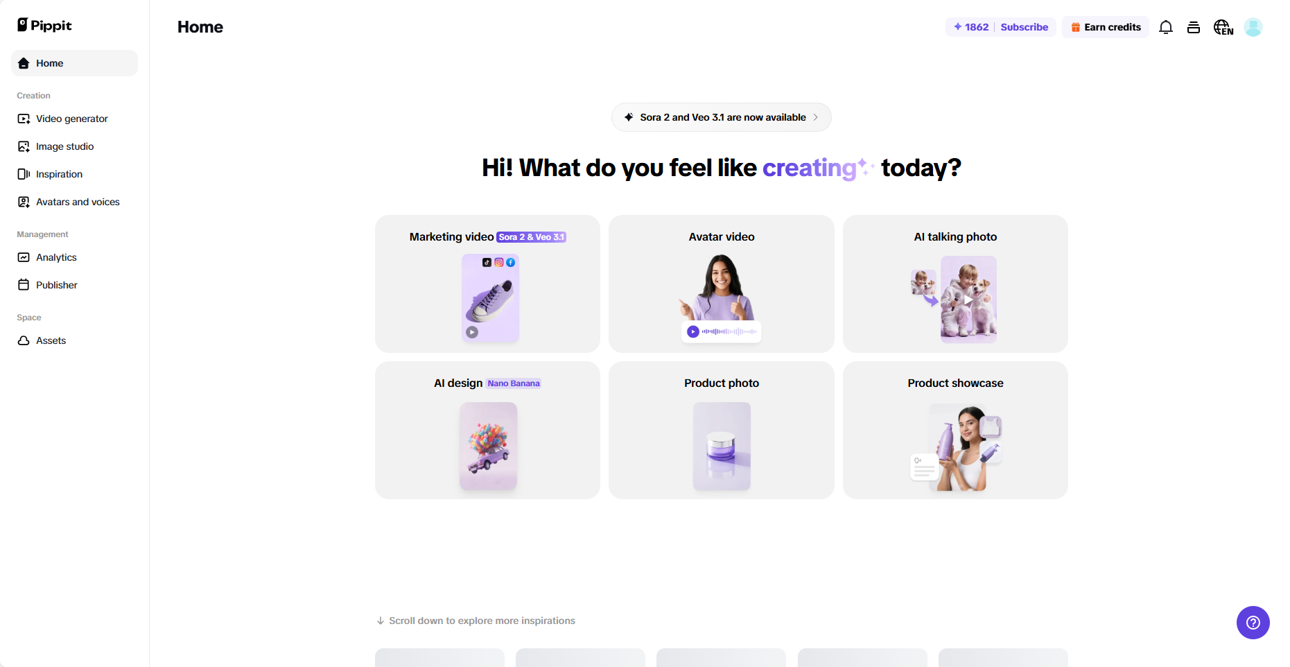 Página principal de Pippit