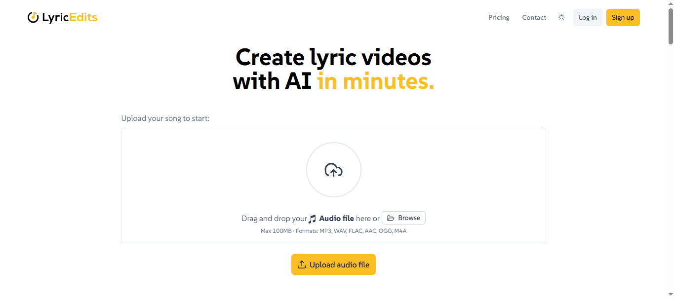 Interface of LyricEdits - an effective AI music lyric video generator