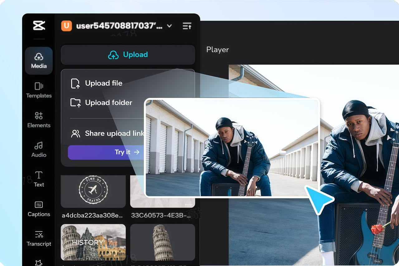 Upload video in CapCut