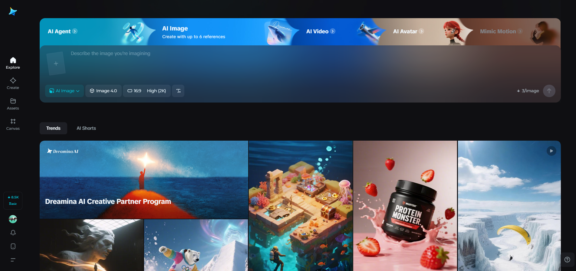 Homepage di Dreamina