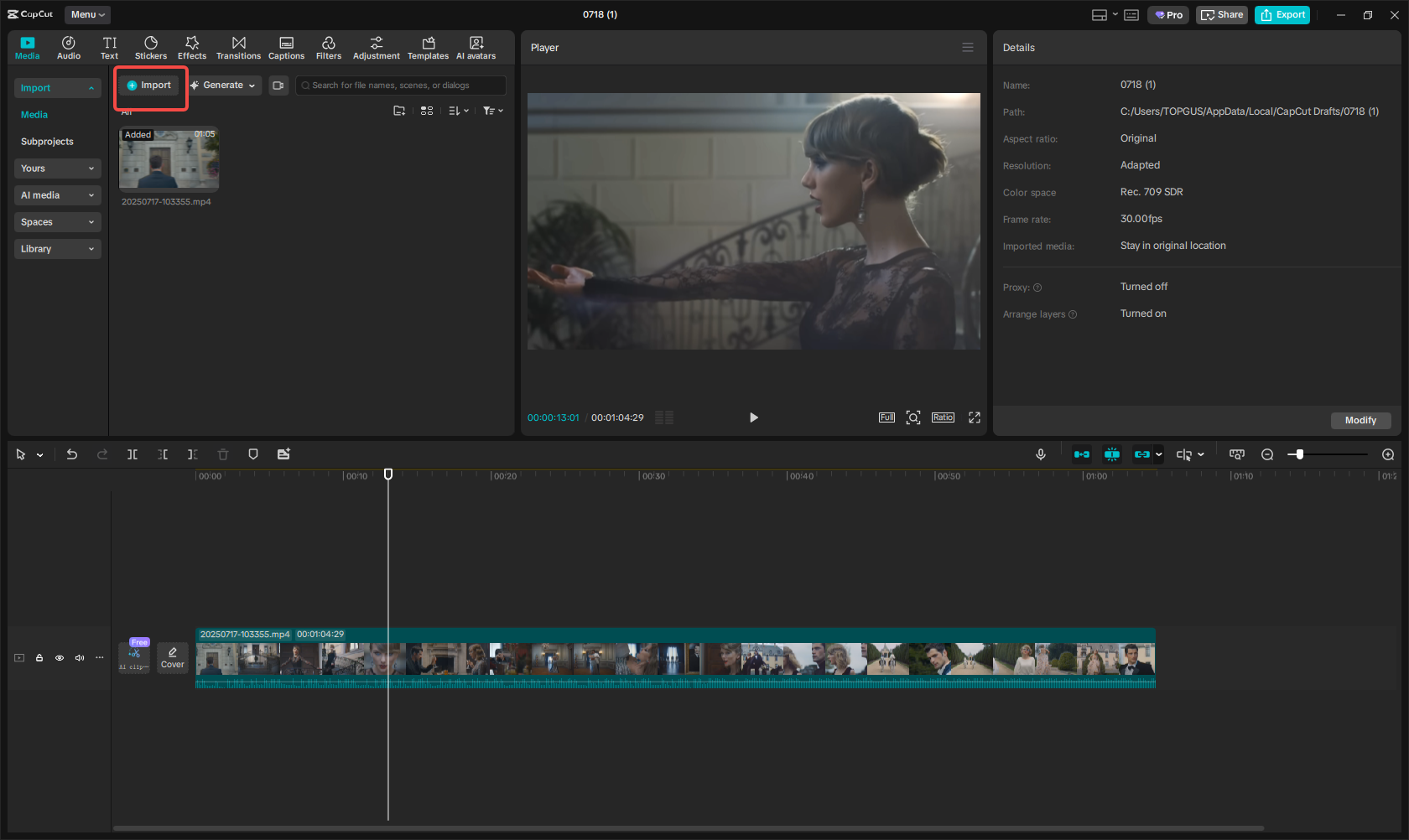 Import files into CapCut