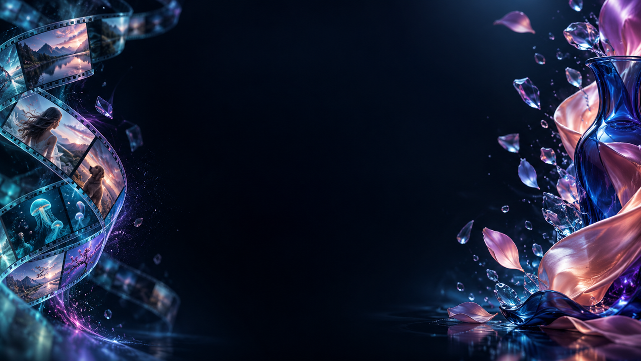 Illustrative cinematic video-recreation concept framing a dark central stage
