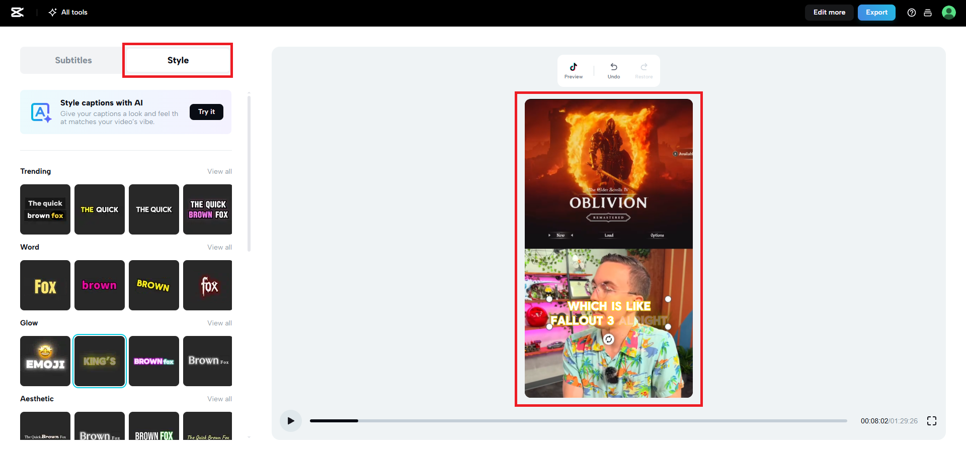 Choose your caption style