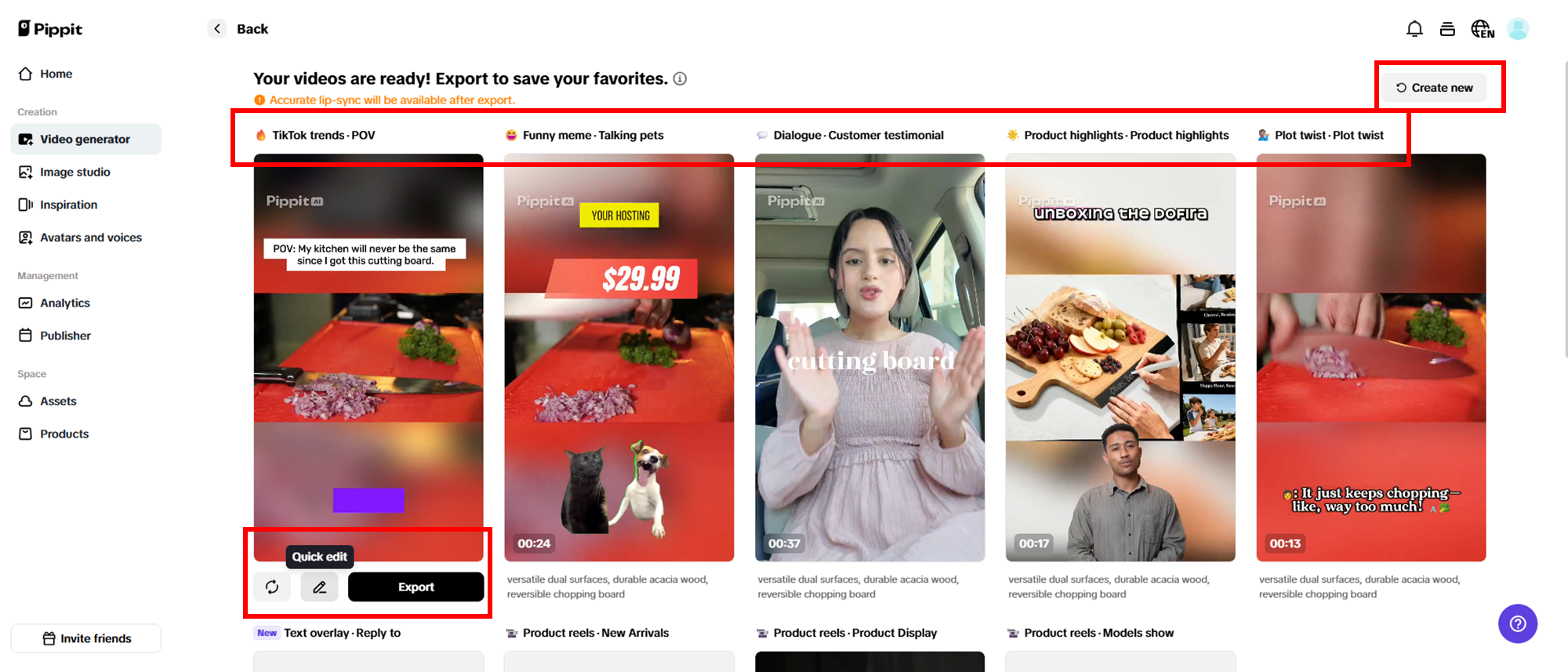 Selecione o vídeo gerado de sua preferência