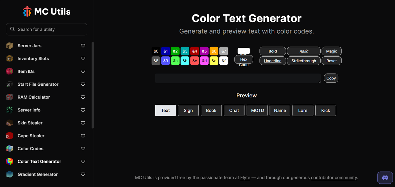 MC Utils font generator with colorful text