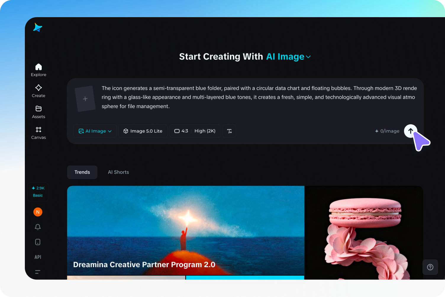  Open Dreamina and enter the prompt