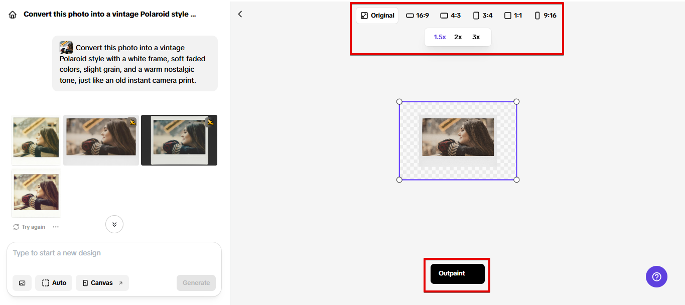 Outpainting image in Pippit