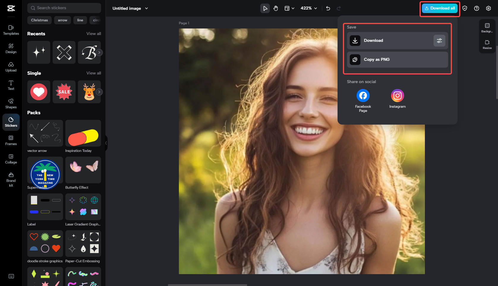 Exporting the profile photo in CapCut