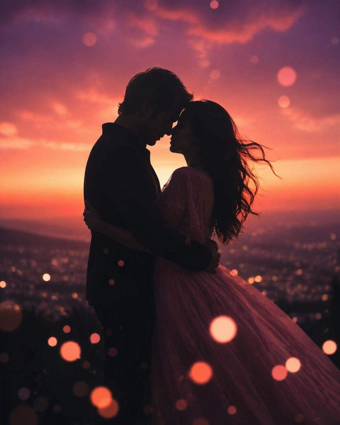 Romantic AI love story video scene with cinematic couple composition