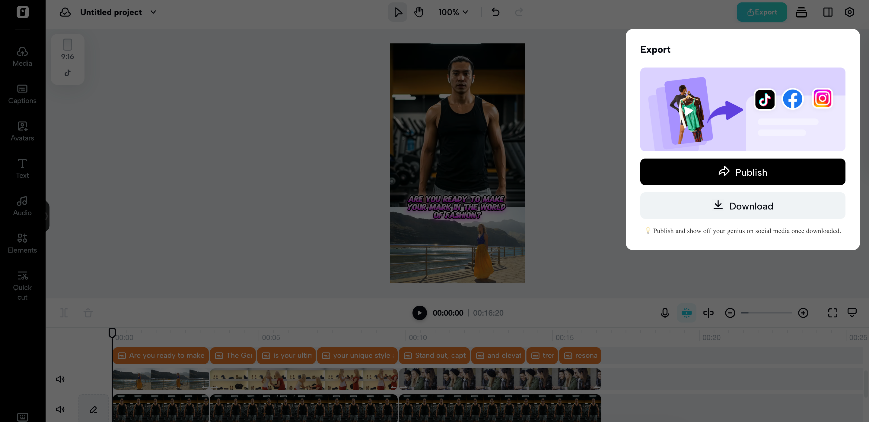 I-publish o i-download ang iyong ginawa na video.