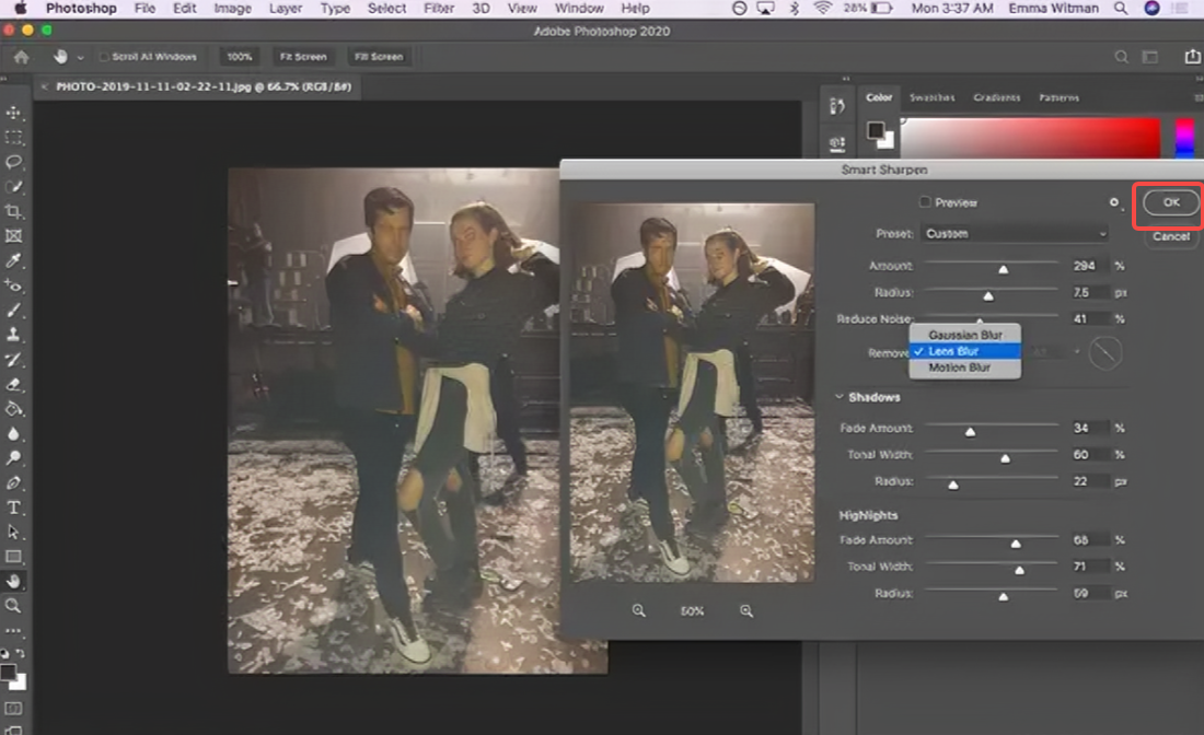 Adjust the radius in Photoshop