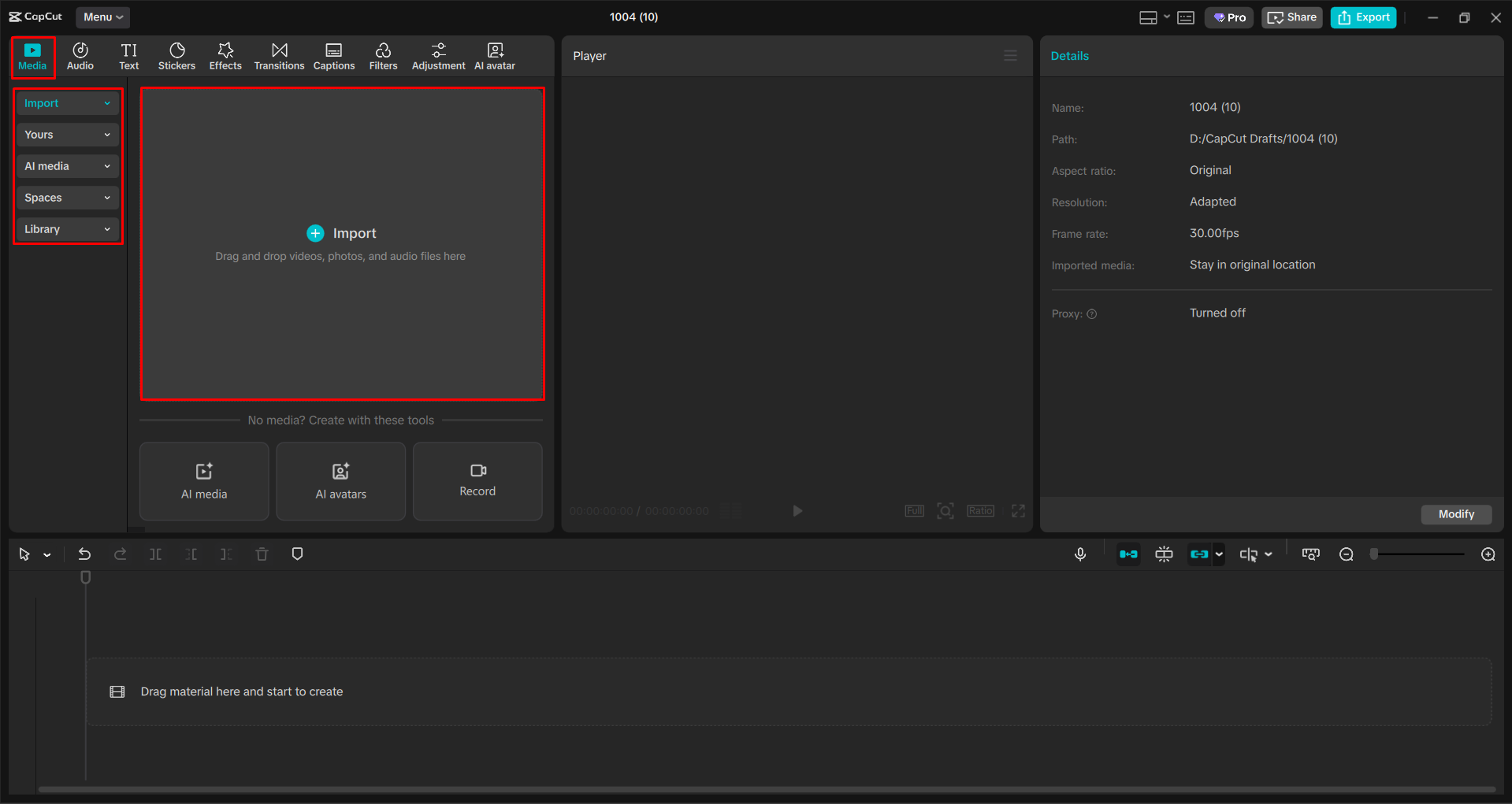 Uploading a video to the CapCut desktop video editor