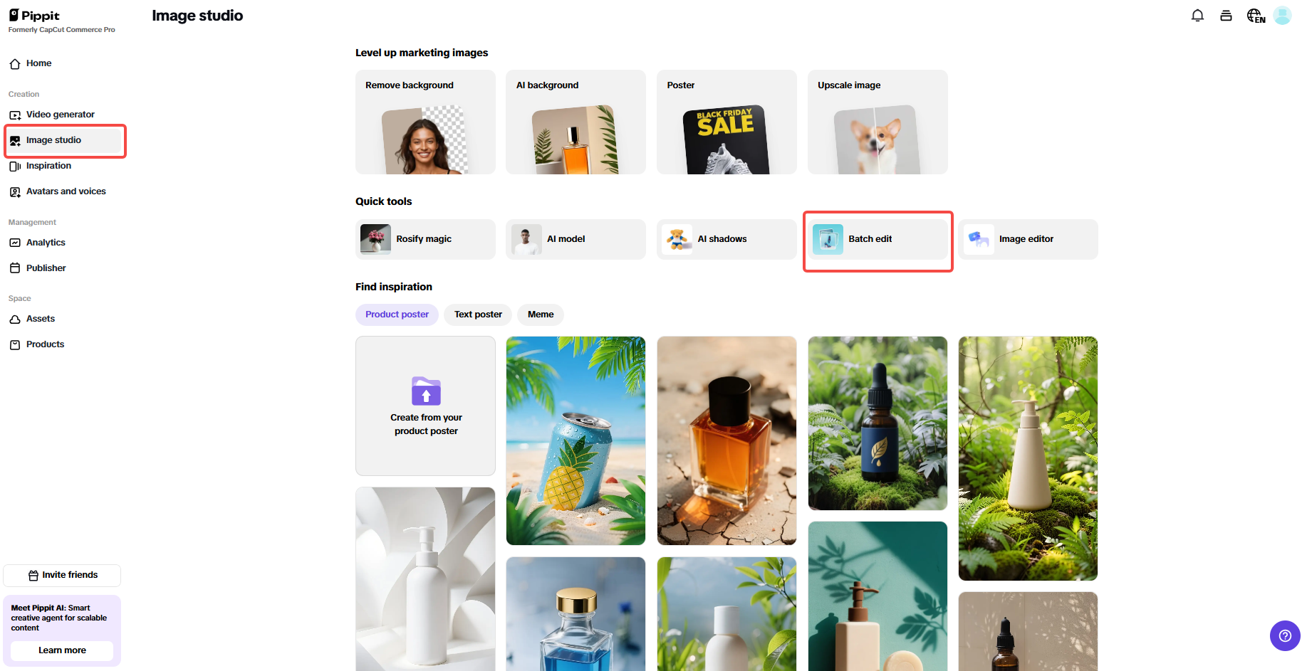 Access the image studio for bulk resizing