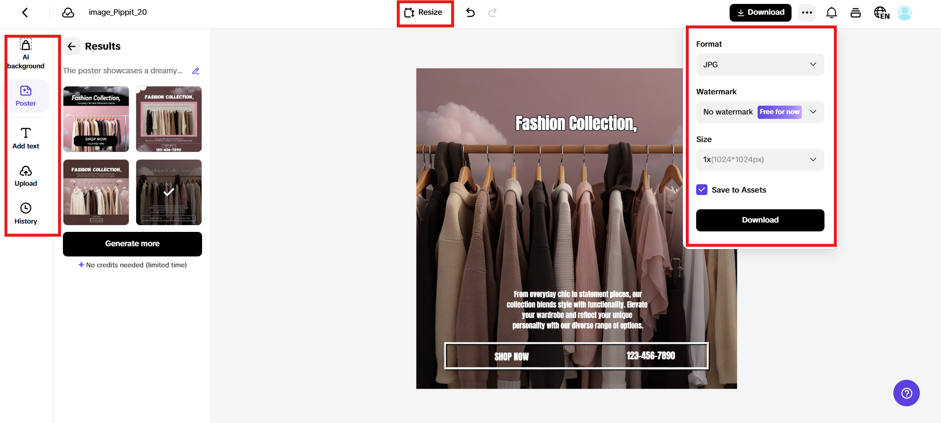 Customize and download poster