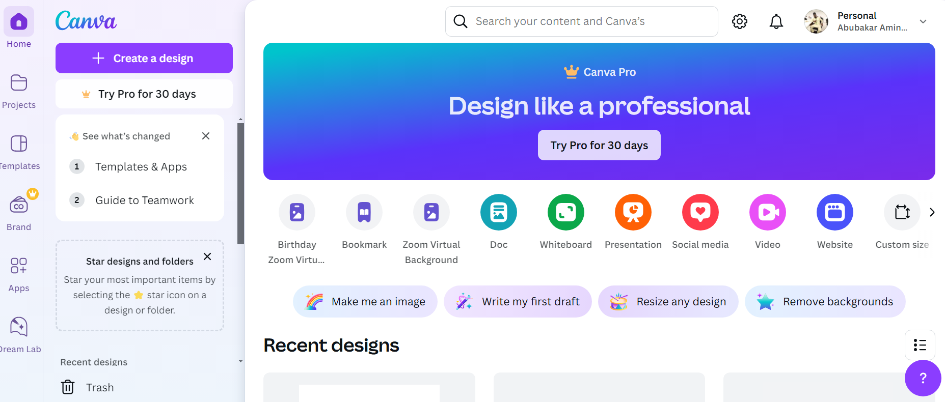 Interface Canva