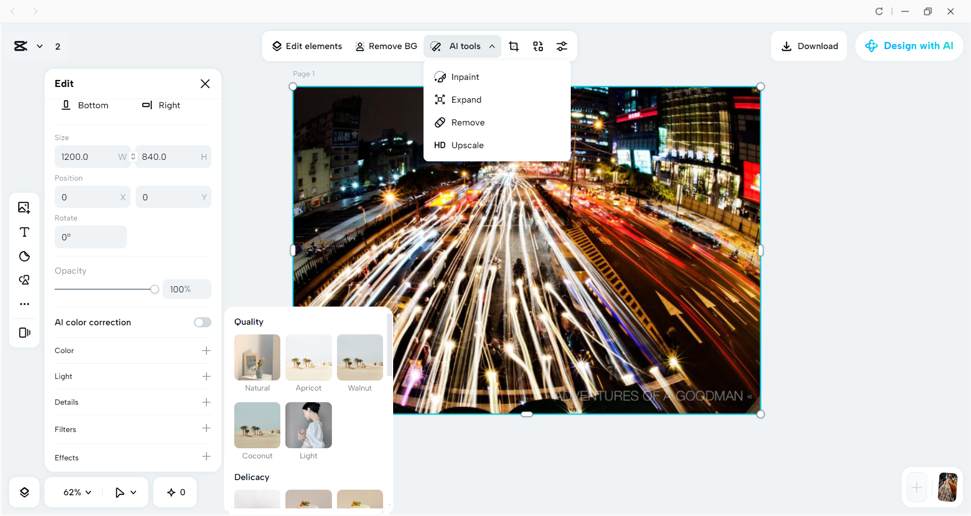 Interface of the CapCut desktop video editor - a professional tool to edit long exposure shots