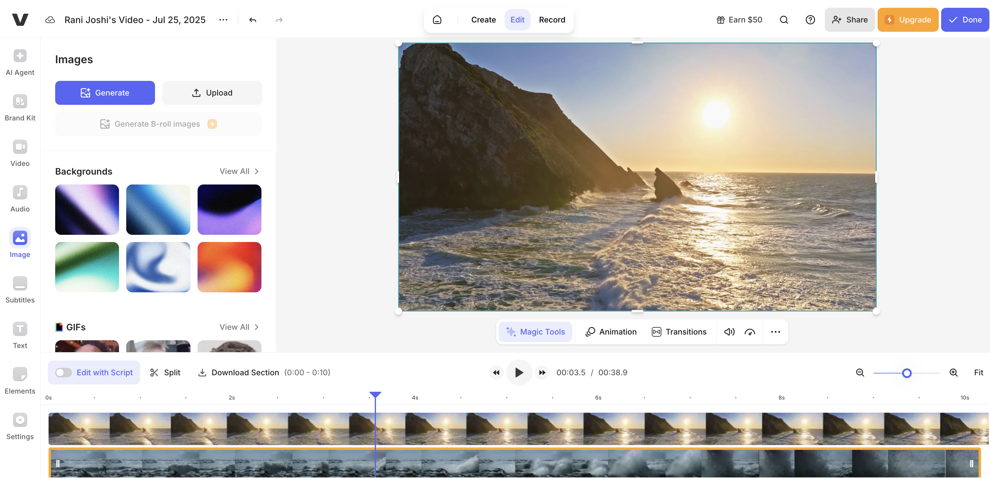 Giao diện Veed để tạo các video ngắn Instagram.