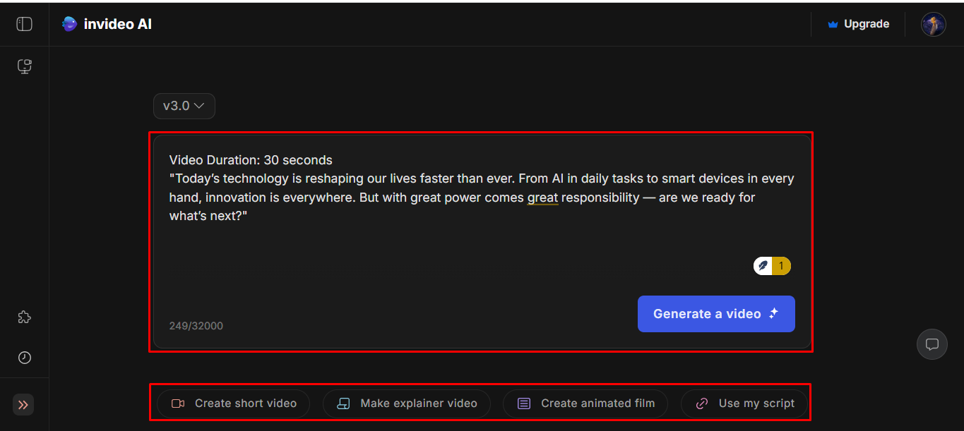 Providing a detailed prompt in InVideo AI