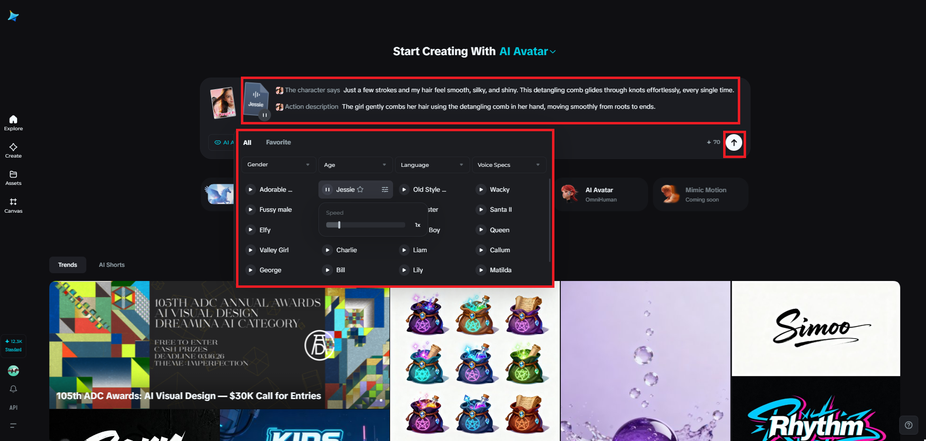 Selecione uma IA voz para sua mensagem