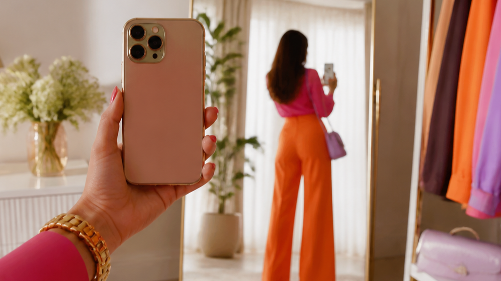 AI Girl Mirror Phone Video original 16:9 hero visual