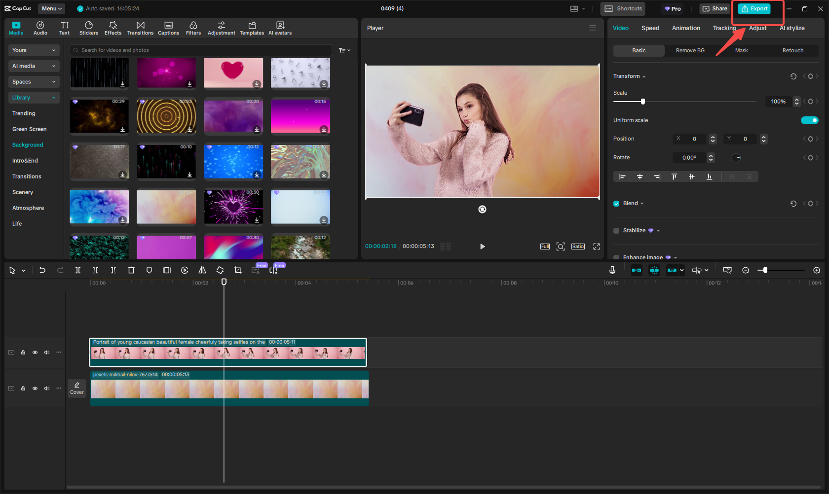 Exporting the video in CapCut