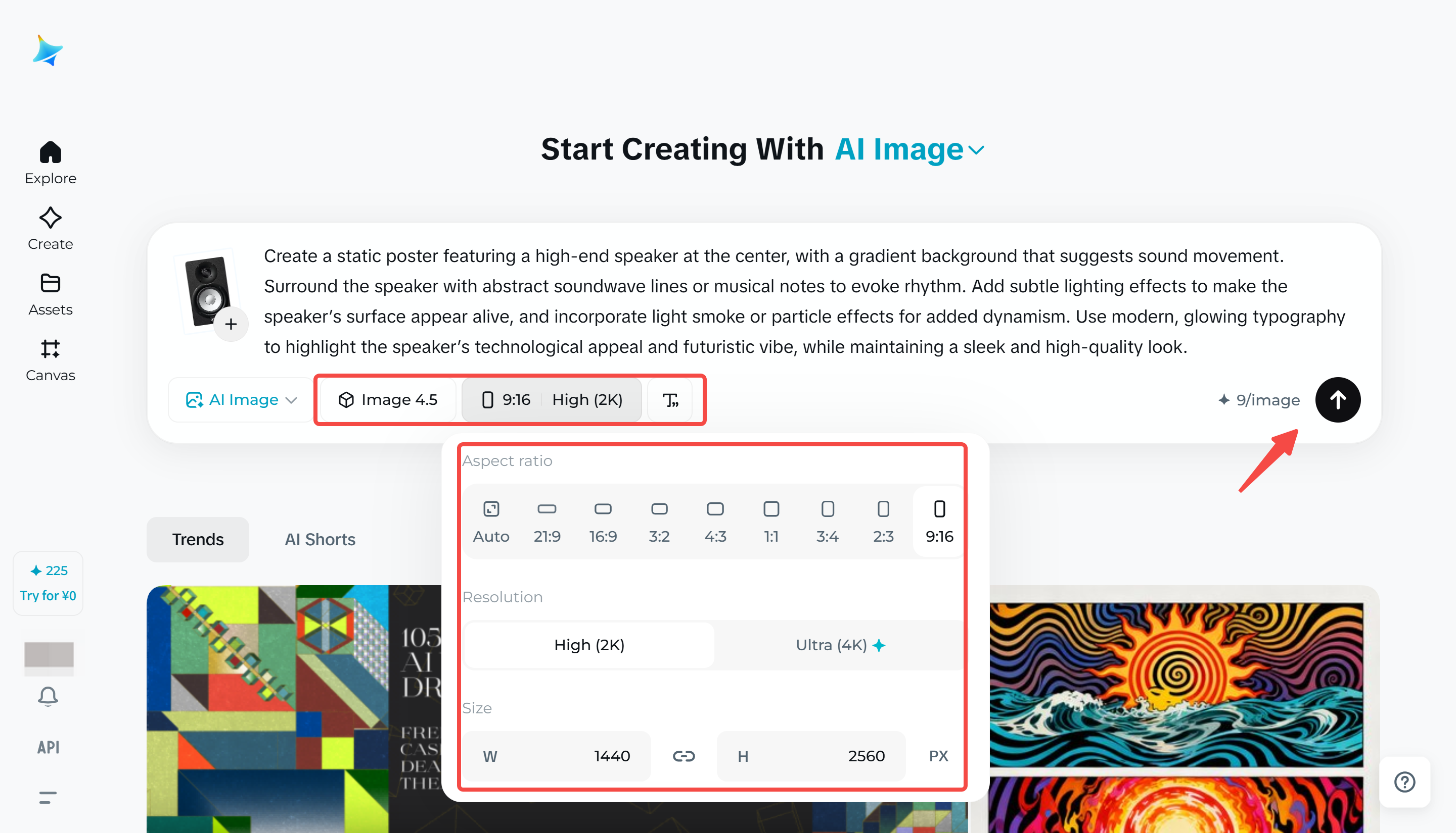 Alegeți raportul de aspect, rezoluția și dimensiunea posterului animat