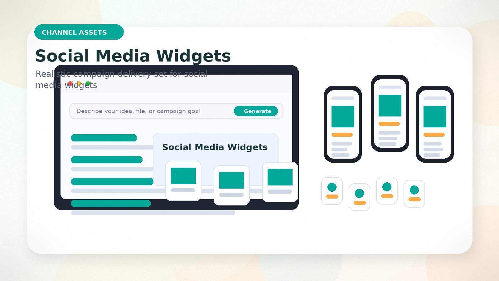 Social Media Widgets realistic channel assets visual for social media widgets