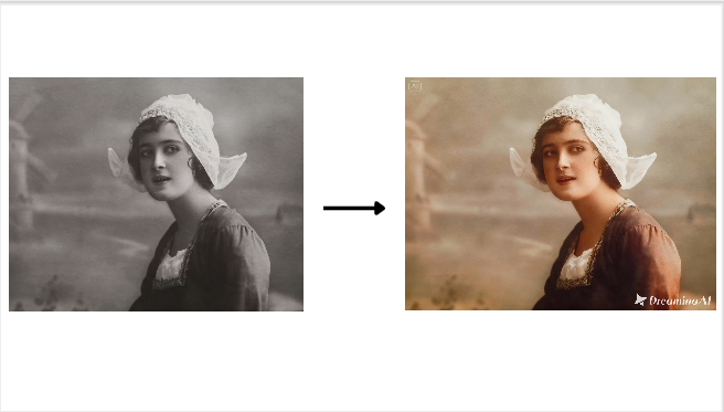 Using the AI photo color changer in Dreamina to turn a black and white photo to color