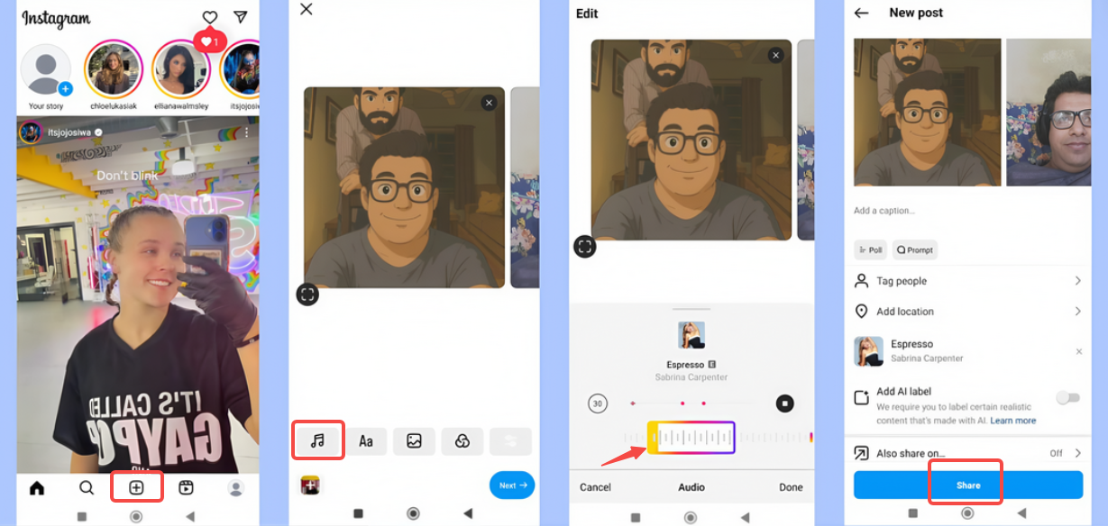 Fazendo feed de apresentação de slides do Instagram com música