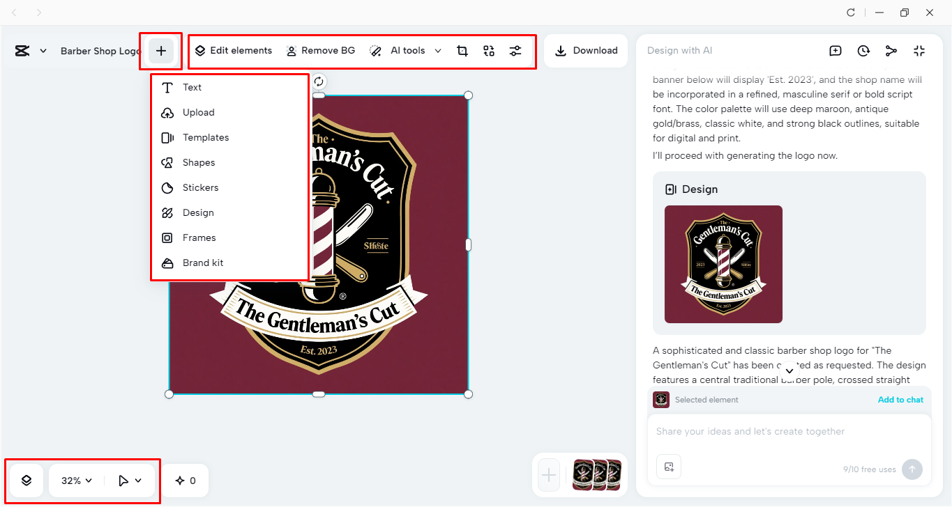 Editing the logo in CapCut desktop video editor