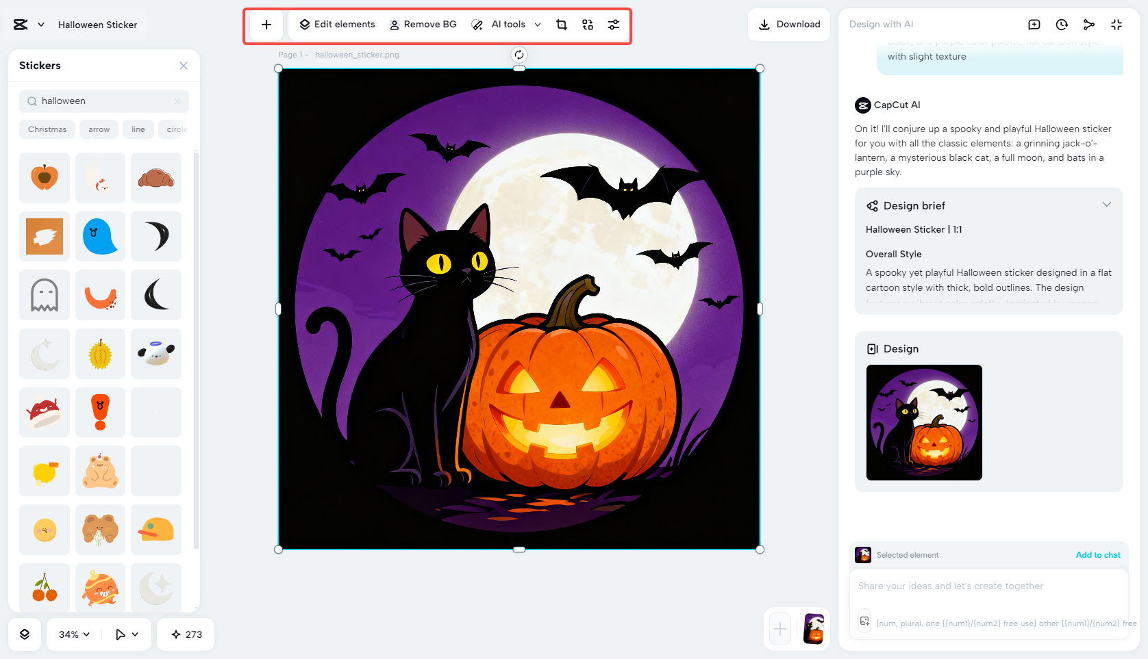 Edit the generated Halloween sticker with rich tools