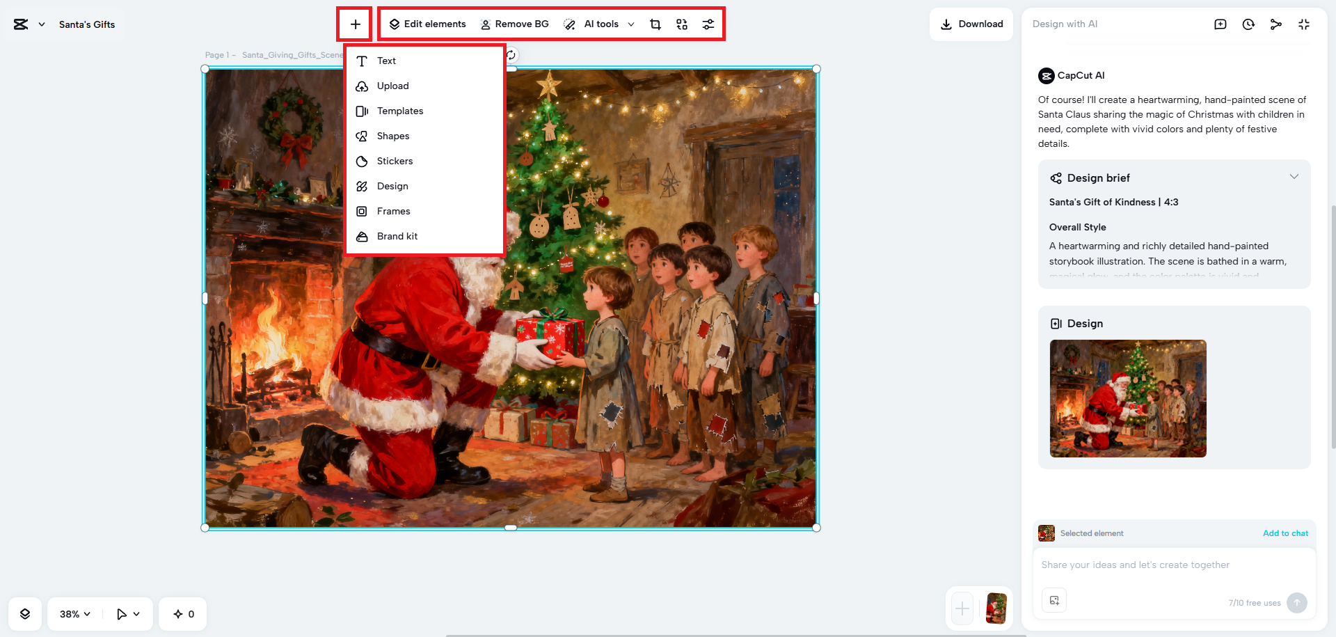 AI 산타 사진을 수동으로 편집하세요