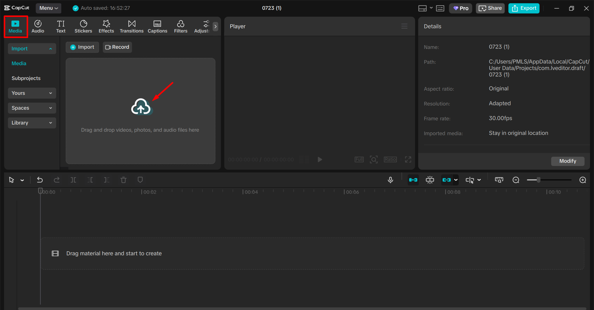 De video importeren in de CapCut desktop video-editor