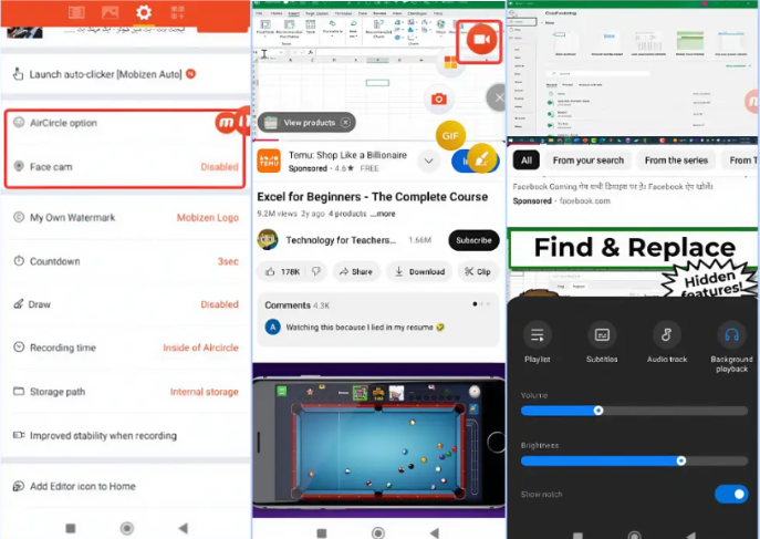 Interface of Mobizen Screen Recorder - a Free Fire recording tool on mobile