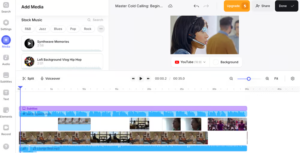 Interface of Veed.io - the most efficient free video editor on Reddit