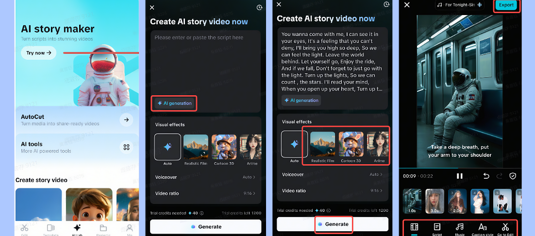 Generate stories using CapCut AI Story Maker