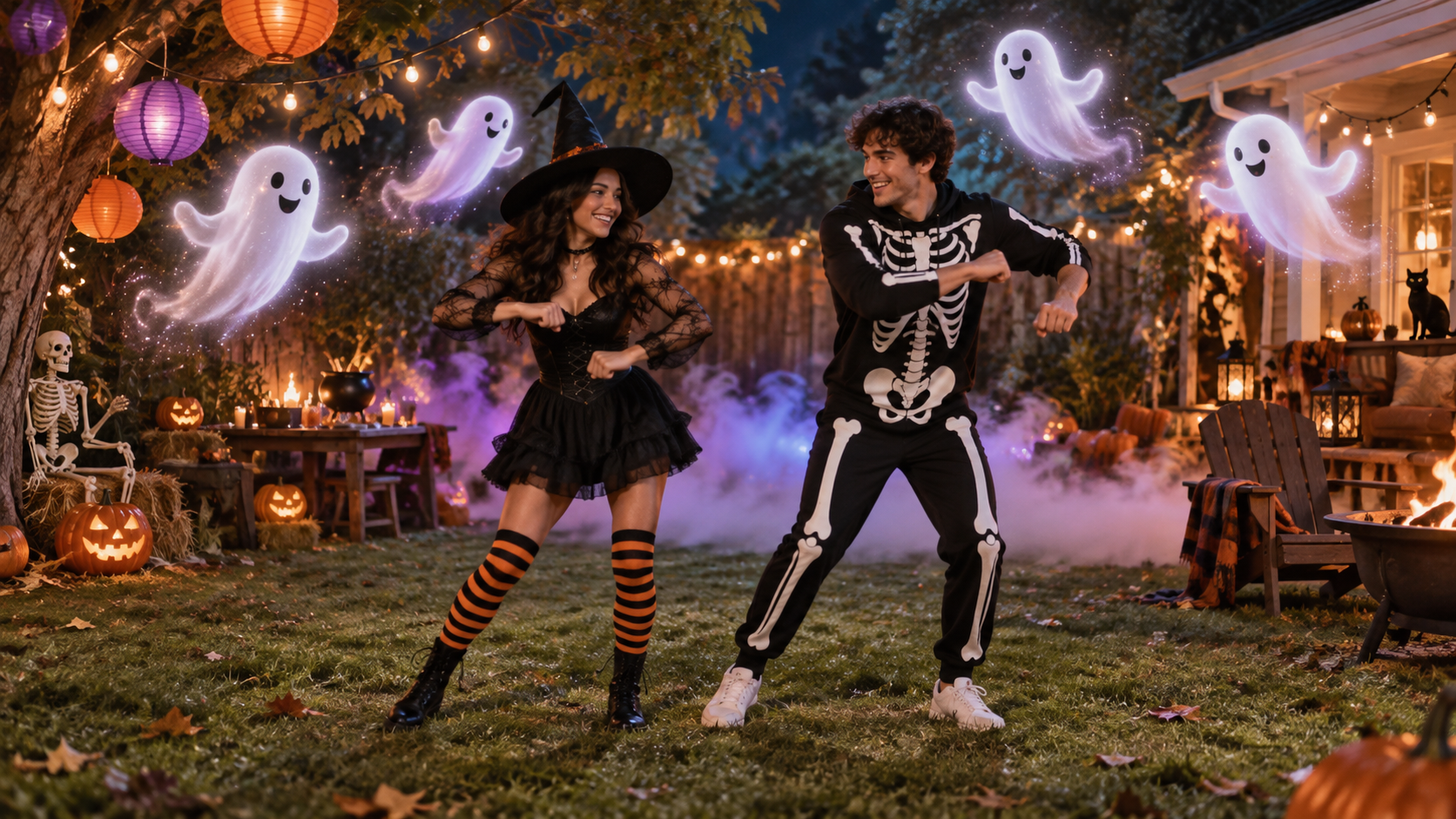 Backyard Halloween Party Duo example for dance with ghost AI video