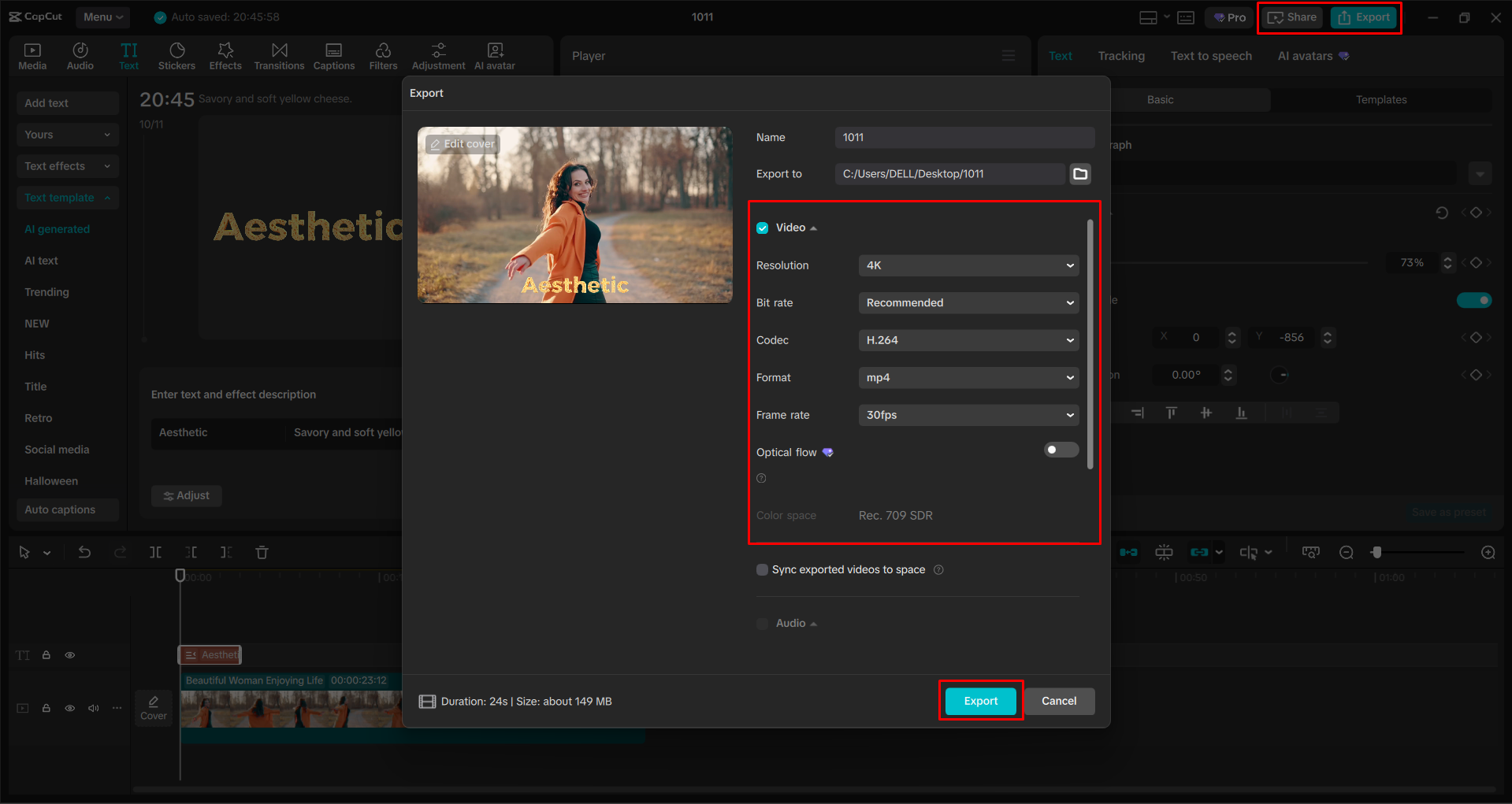 Exporting a video from the CapCut desktop video editor