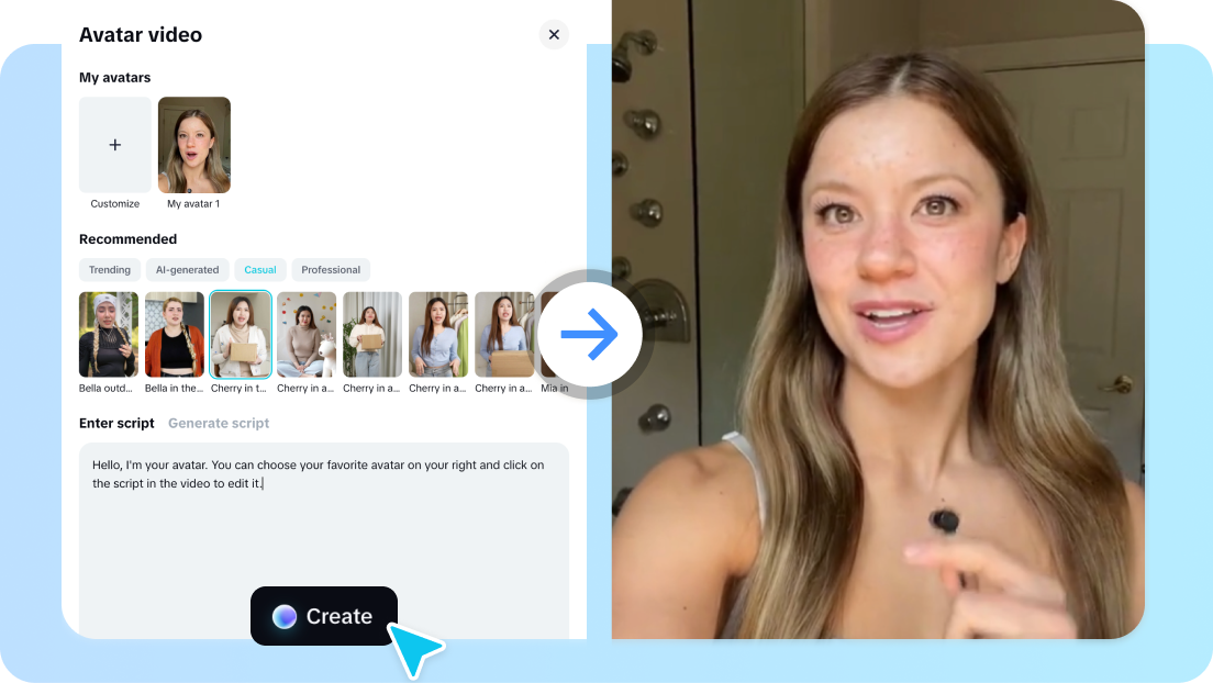Editor video AI untuk avatar pribadi gratis