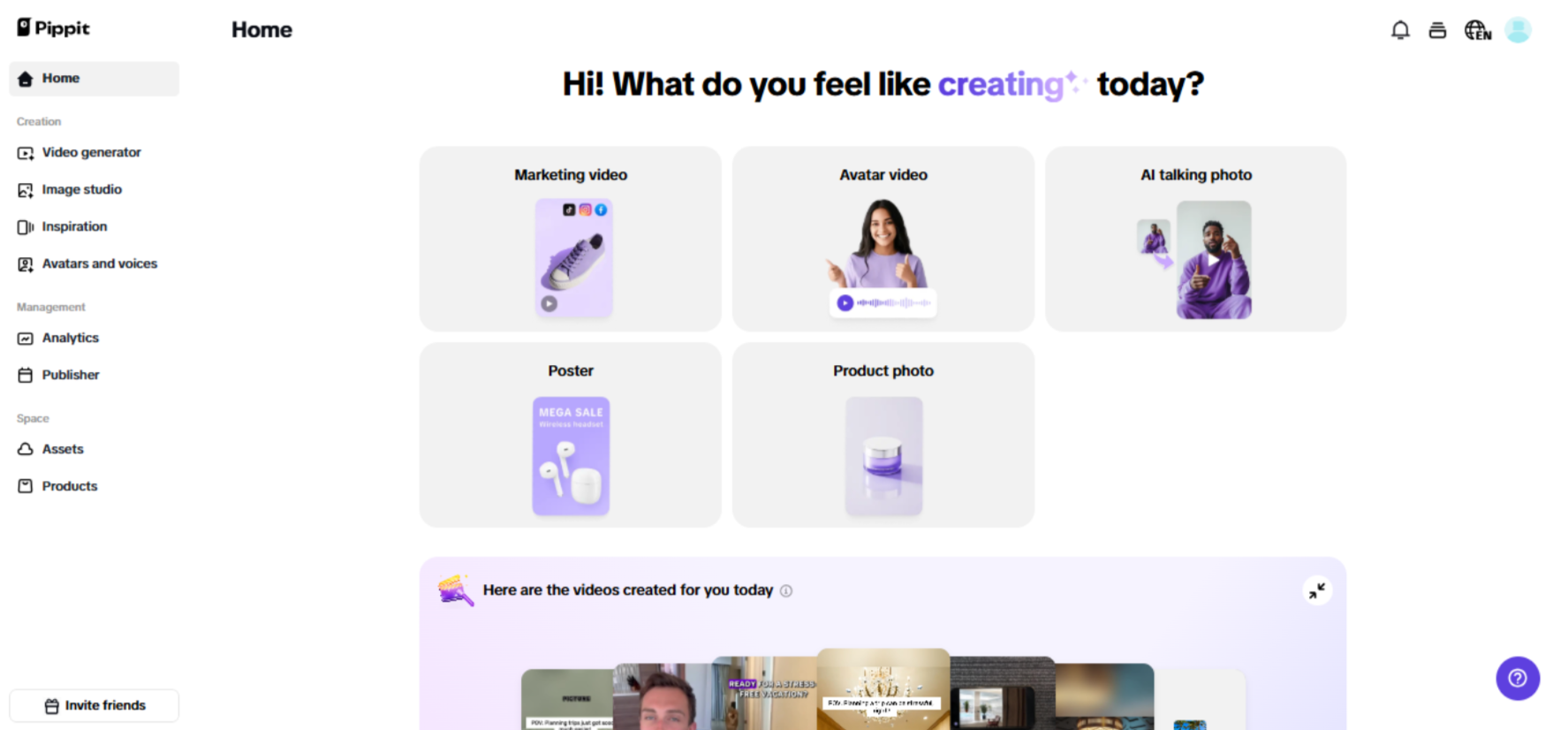 Pippit AI interface for creating Meta ads