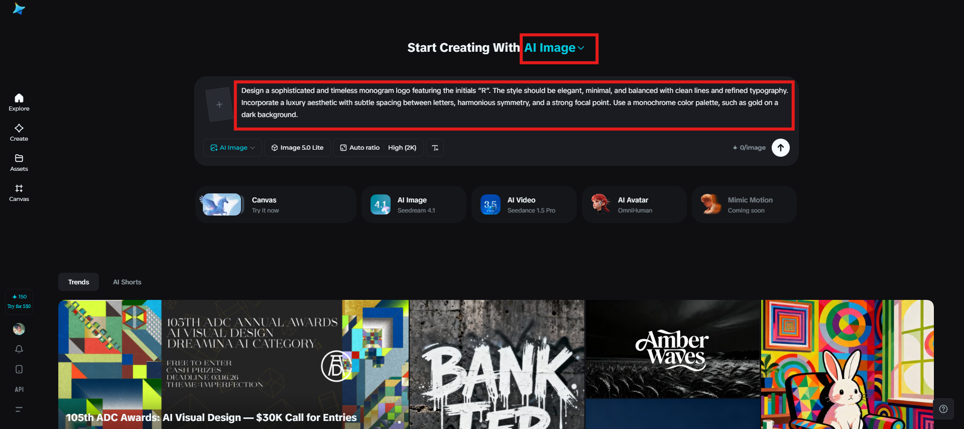 Uppmaning för en monogramlogotyp i Dreamina