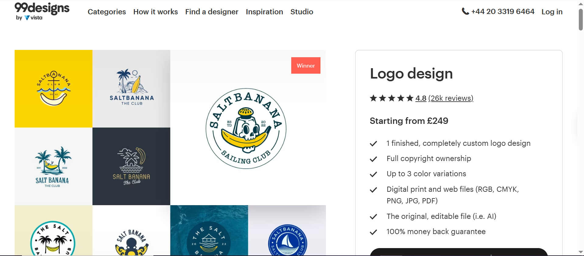 Interface of 99Designs - a reliable coffee shop logo designing tool