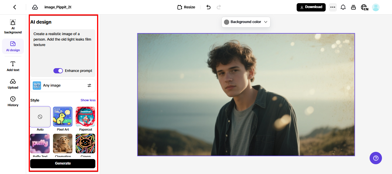 AI na tool sa disenyo sa Pippit
