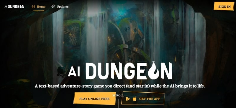 AI Dungeon текстовое приключение AI интерфейс видеоигры