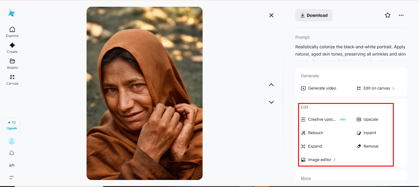 Adding colors to a black and white photo in Dreamina