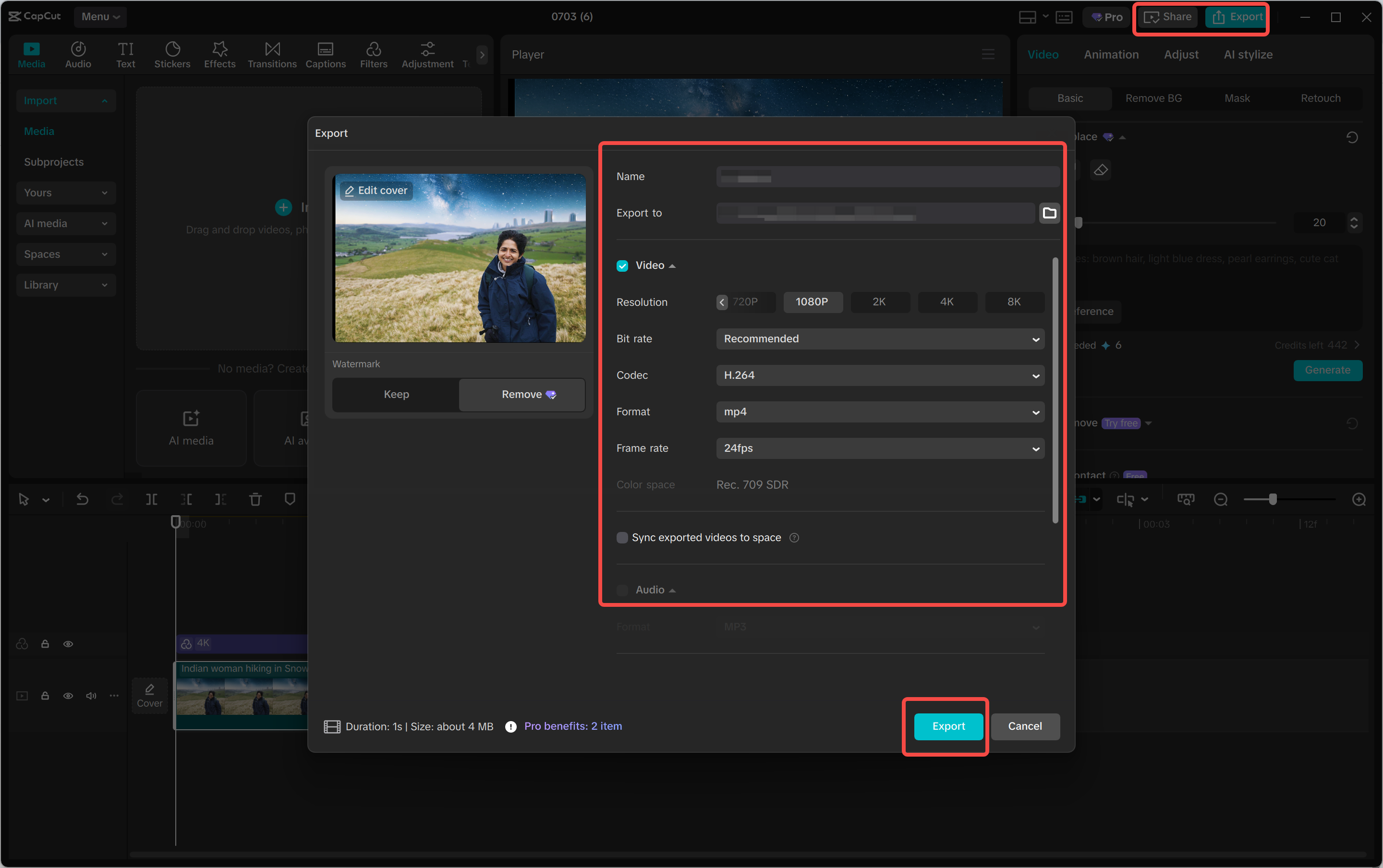 Exporting a video from the CapCut desktop video editor