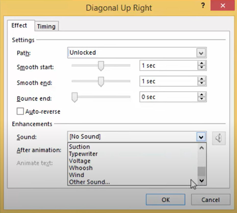 Applying the sound effect to the PowerPoint typing effect animation